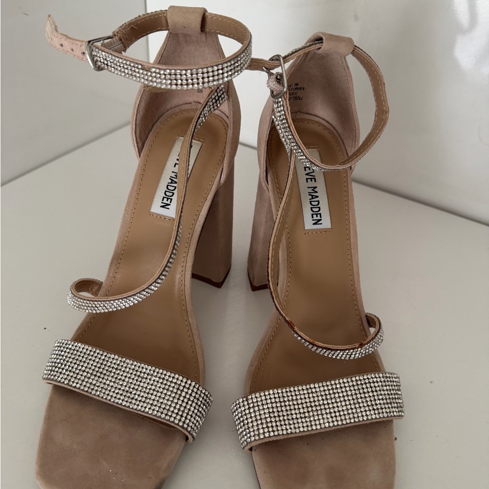 Steve Madden Beige Rhinestone Heels - Picture 1 of 5